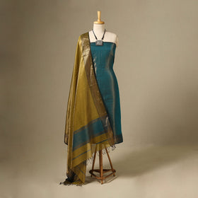 Blue 2pc Tissue Zari Handloom Cotton Maheshwari Dress Material