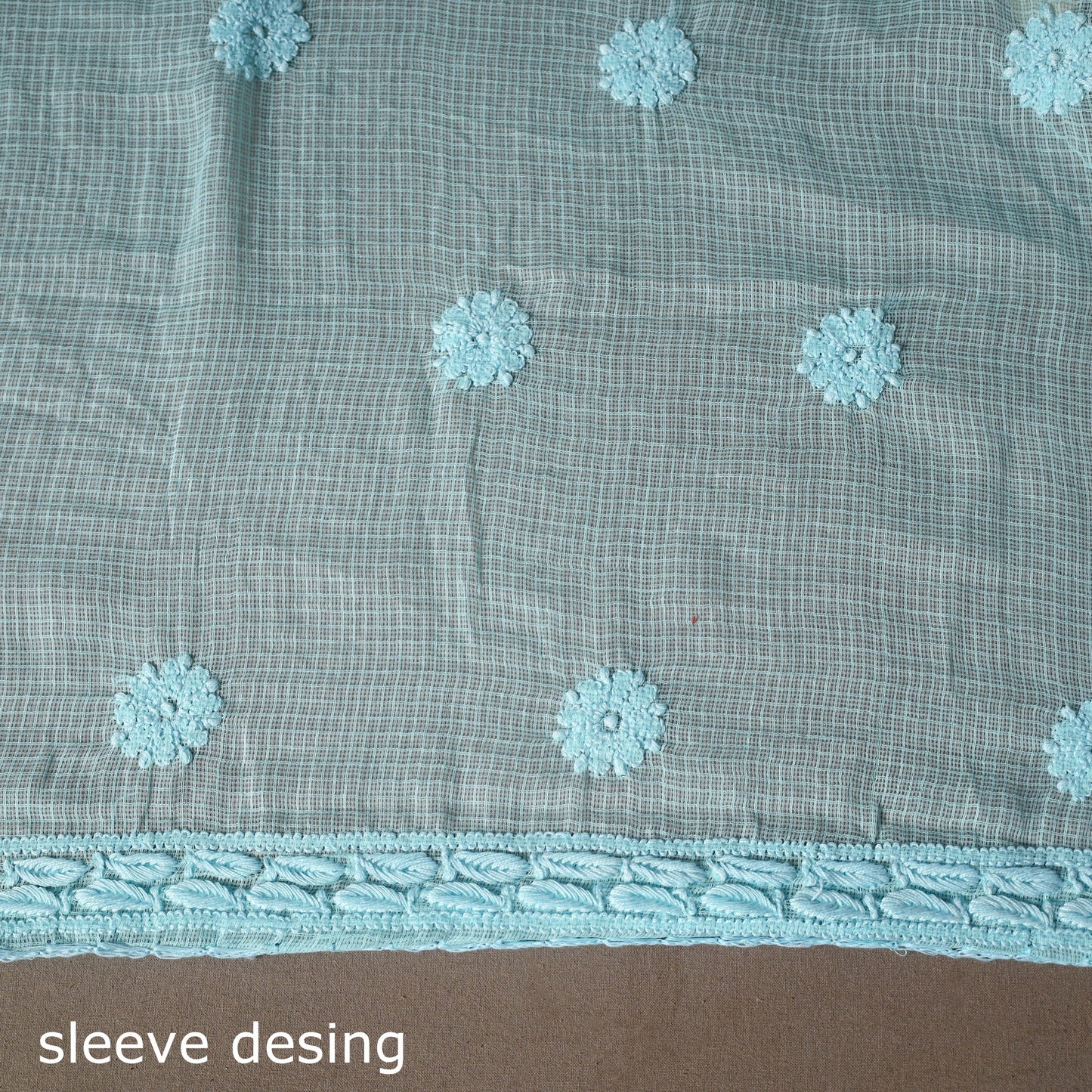 Blue - 2pc kota doria cotton unstitched lucknow chikankari