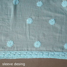 Blue - 2pc kota doria cotton unstitched lucknow chikankari
