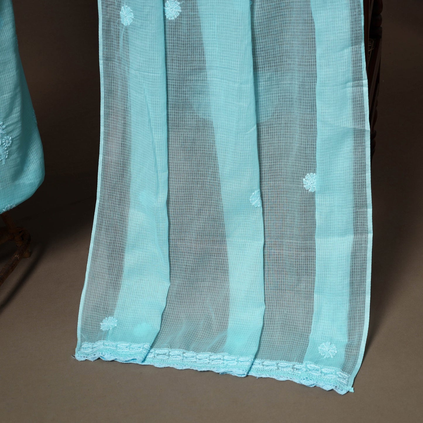 Blue - 2pc kota doria cotton unstitched lucknow chikankari