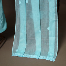 Blue - 2pc kota doria cotton unstitched lucknow chikankari