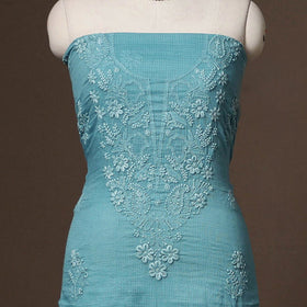 Blue - 2pc kota doria cotton unstitched lucknow chikankari