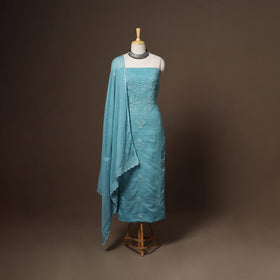 Blue - 2pc kota doria cotton unstitched lucknow chikankari
