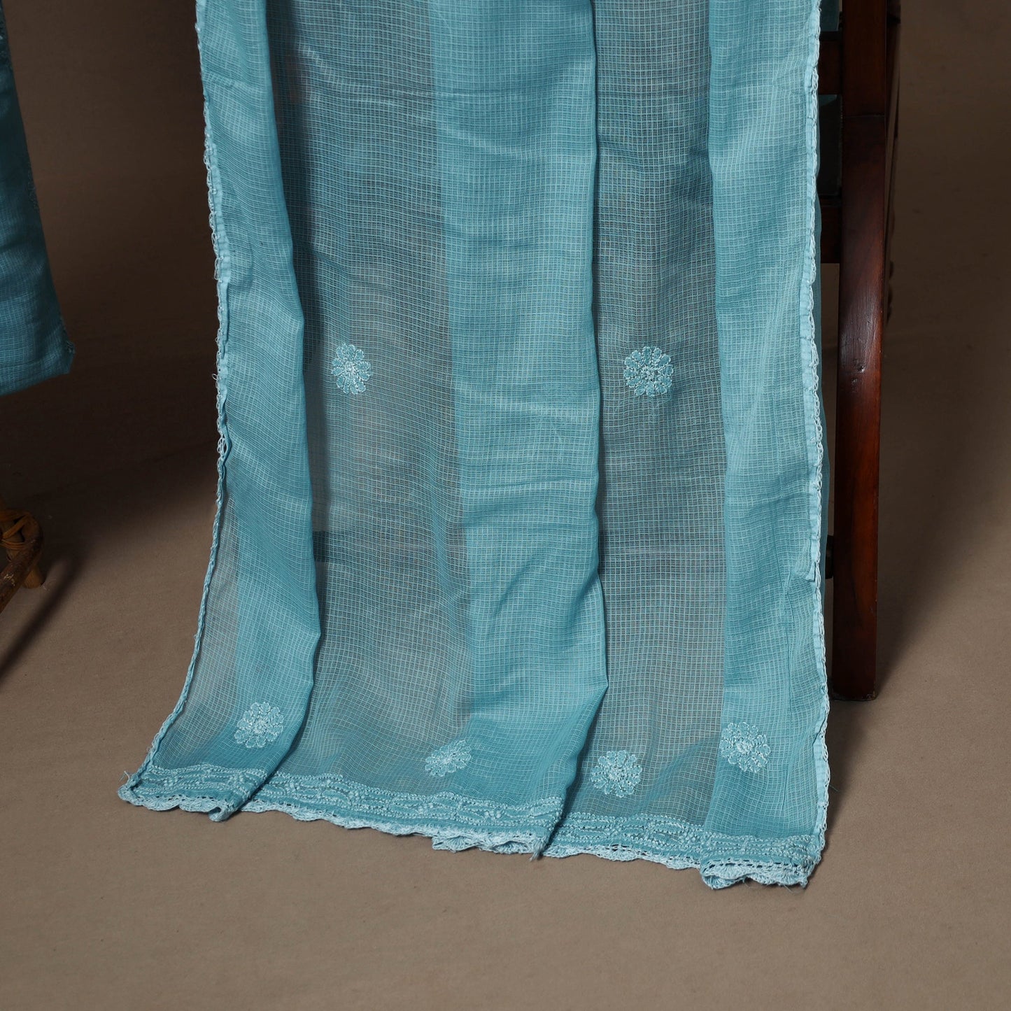 Blue - 2pc kota doria cotton unstitched lucknow chikankari