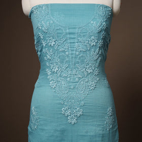 Blue - 2pc kota doria cotton unstitched lucknow chikankari
