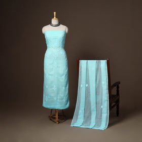 Blue - 2pc kota doria cotton unstitched lucknow chikankari