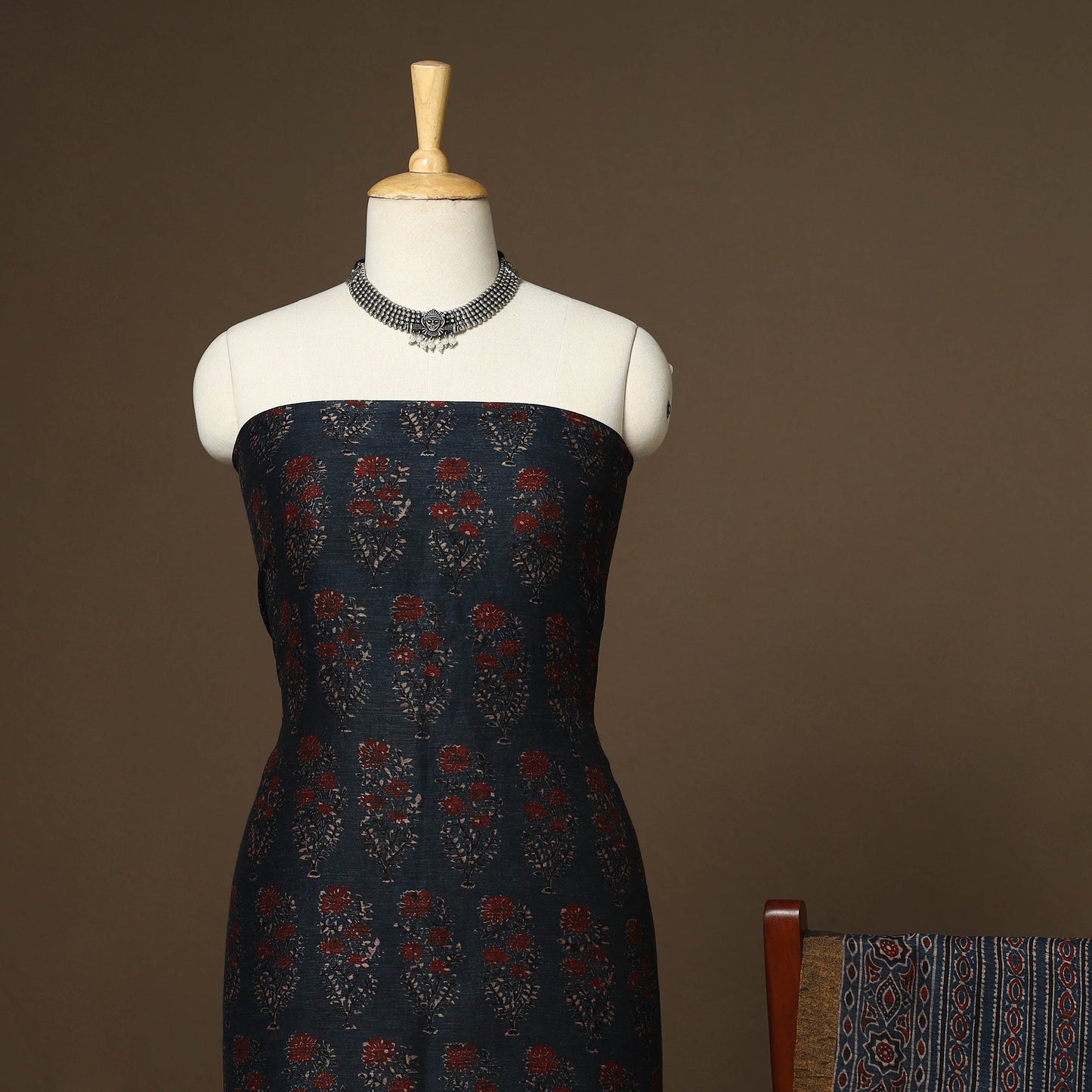 Blue - 2pc linen silk natural dyed unstitched dress