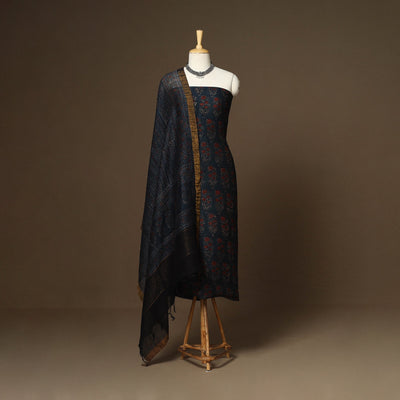 Blue - 2pc linen silk natural dyed unstitched dress