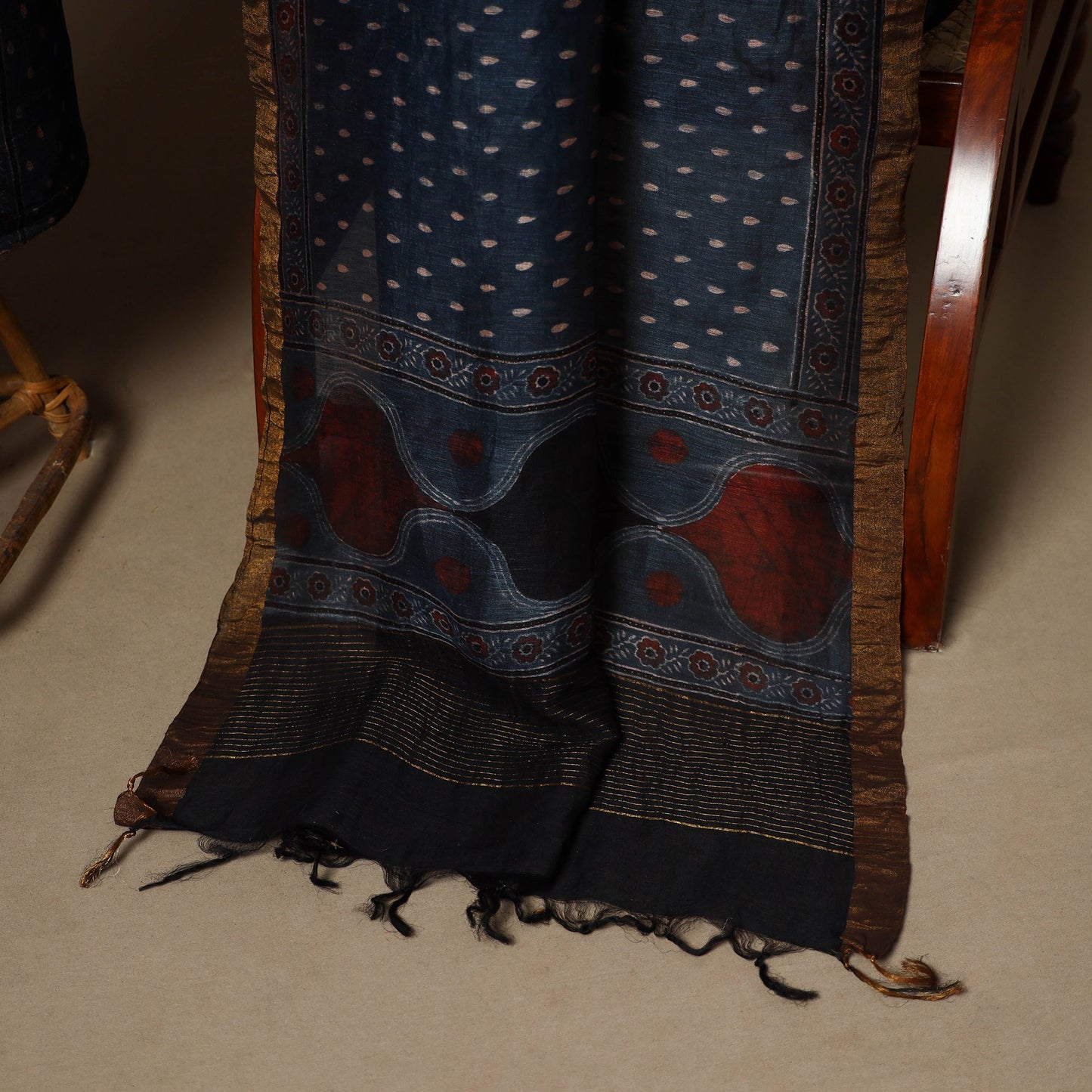 Blue - 2pc linen silk natural dyed unstitched dress