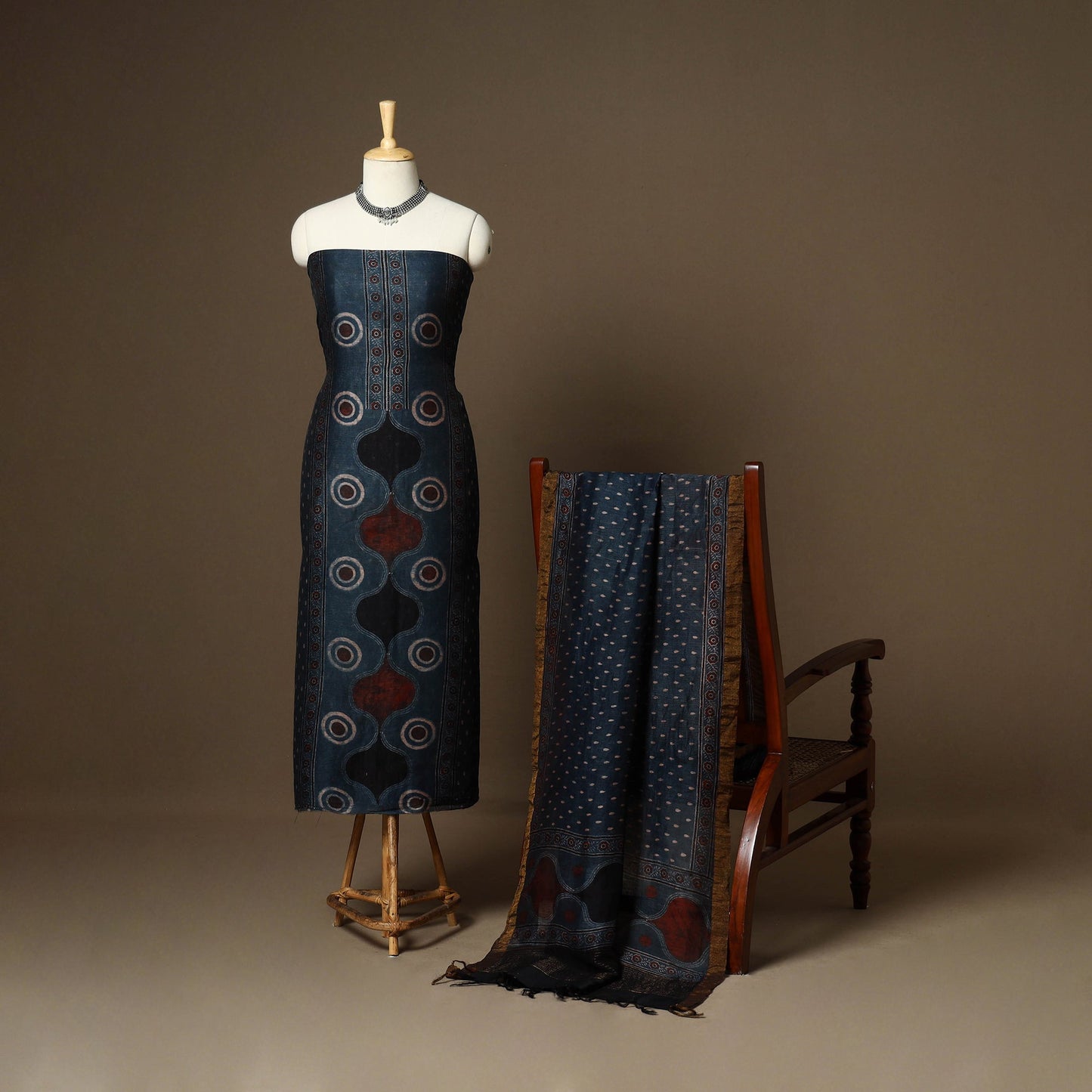 Blue - 2pc linen silk natural dyed unstitched dress