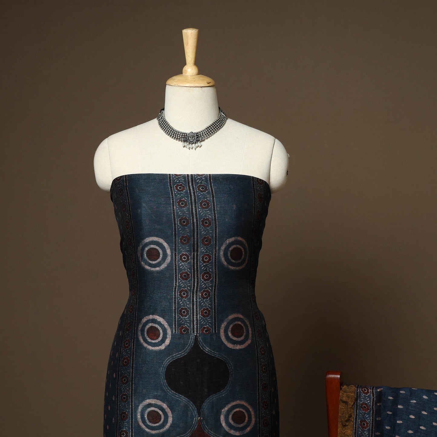 Blue - 2pc linen silk natural dyed unstitched dress