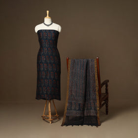 Blue - 2pc linen silk natural dyed unstitched dress