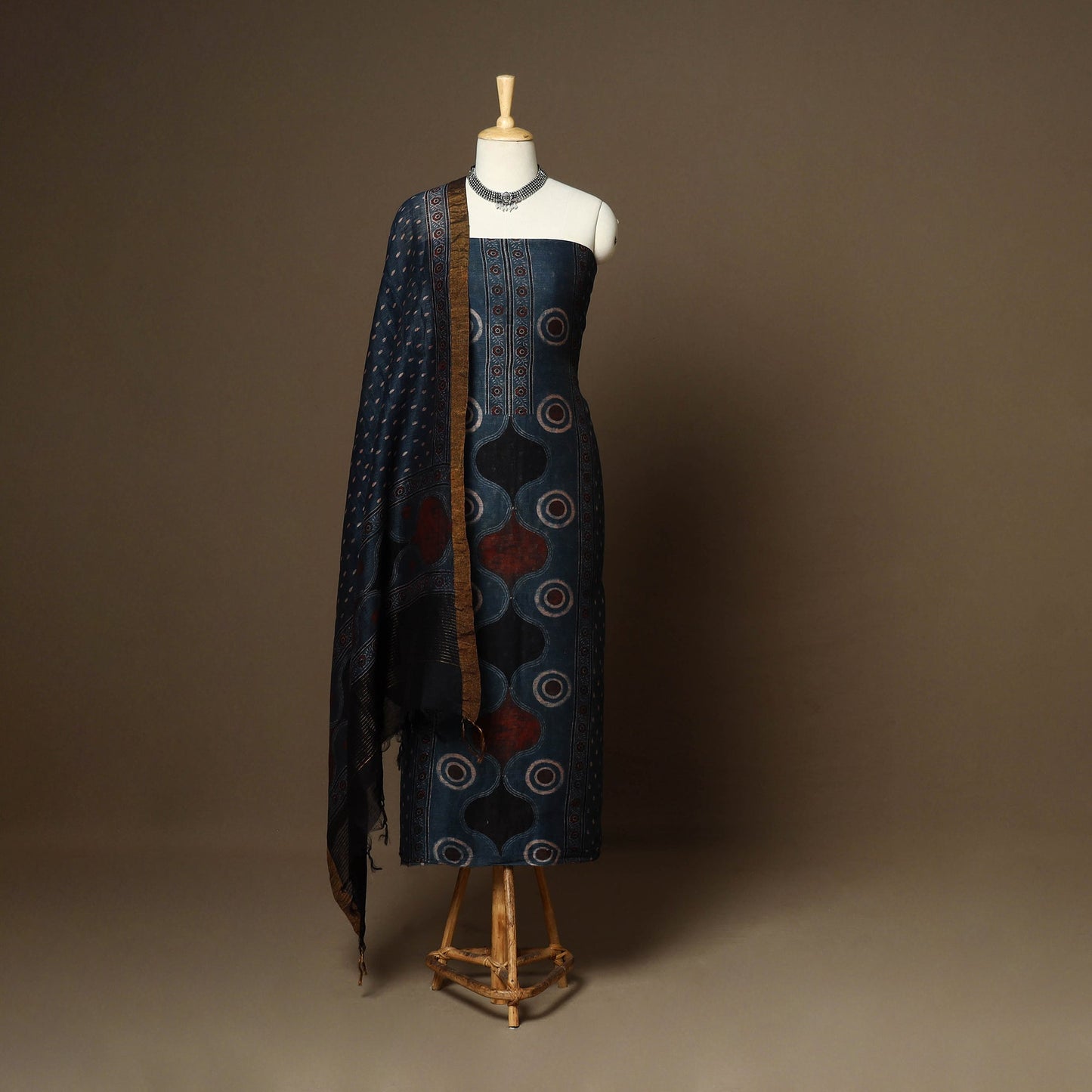 Blue - 2pc linen silk natural dyed unstitched dress