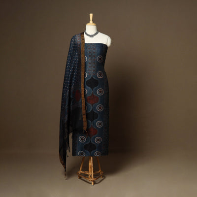 Blue - 2pc linen silk natural dyed unstitched dress