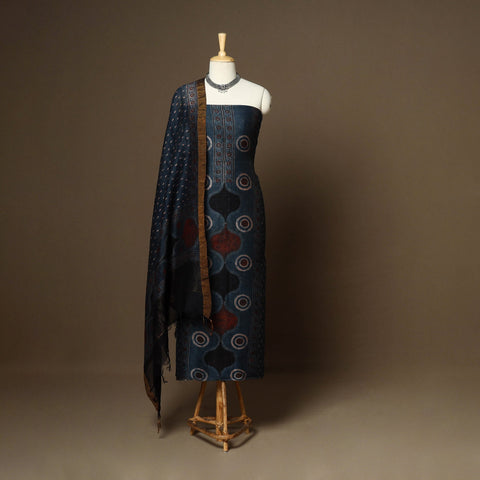 Blue - 2pc linen silk natural dyed unstitched dress