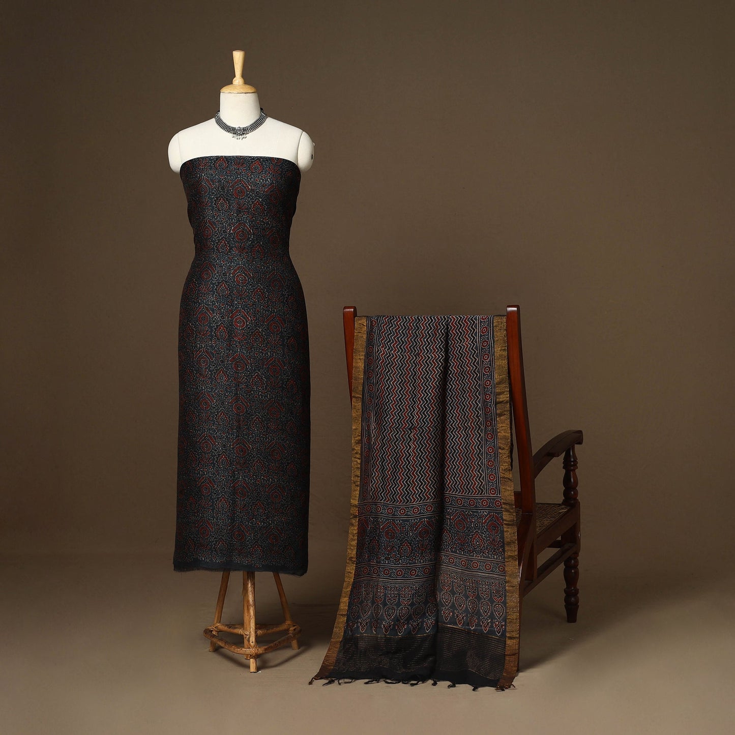 Blue - 2pc linen silk natural dyed unstitched dress