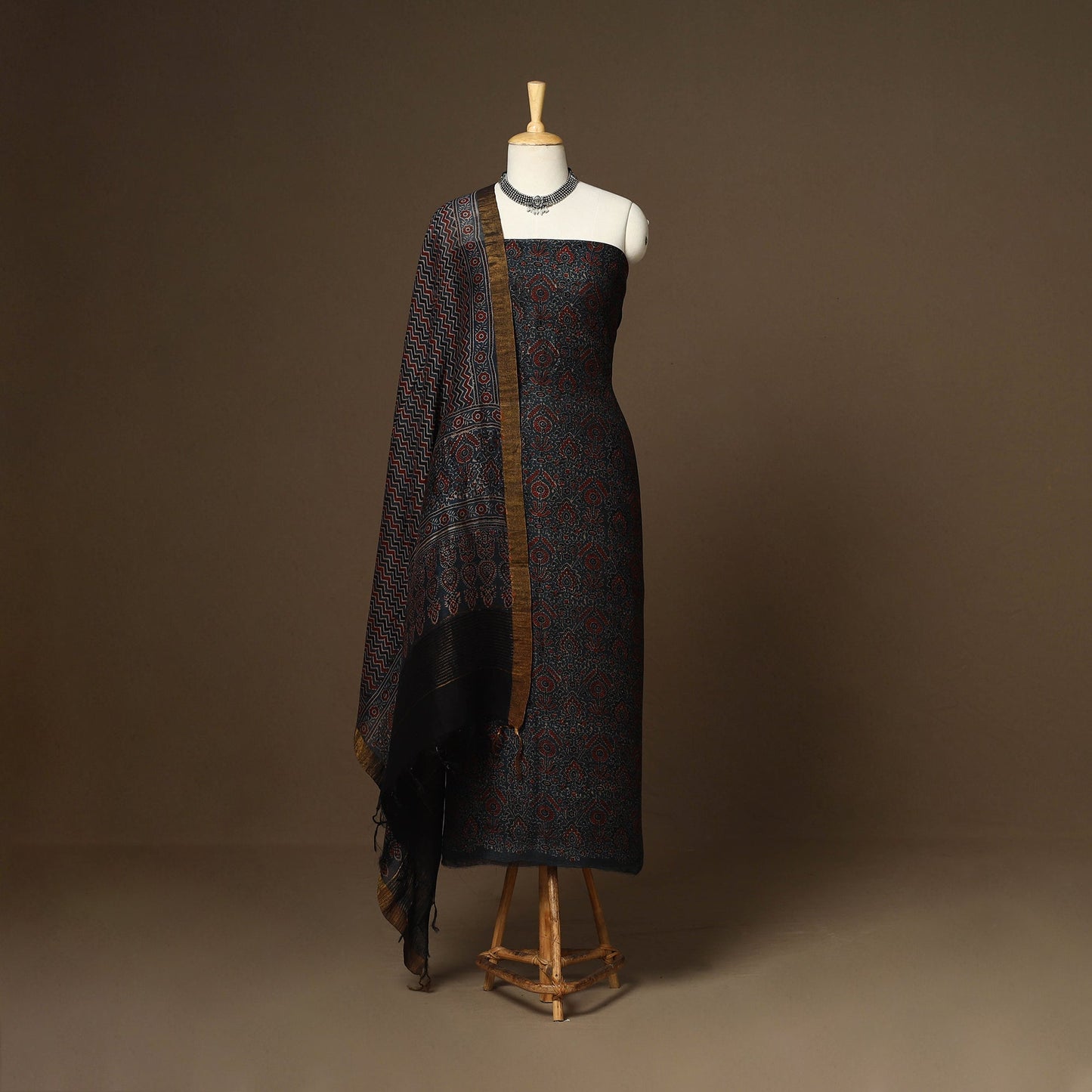 Blue - 2pc linen silk natural dyed unstitched dress