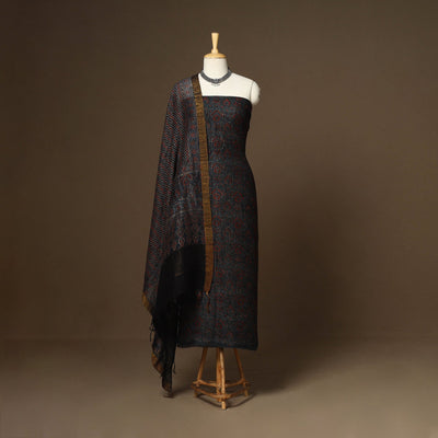 Blue - 2pc linen silk natural dyed unstitched dress