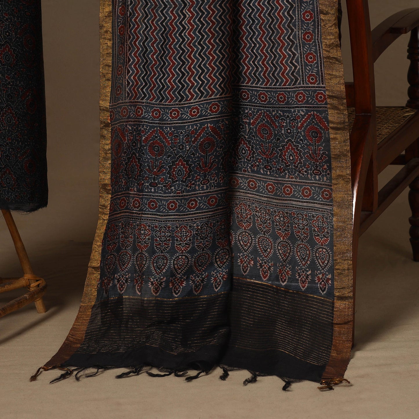 Blue - 2pc linen silk natural dyed unstitched dress