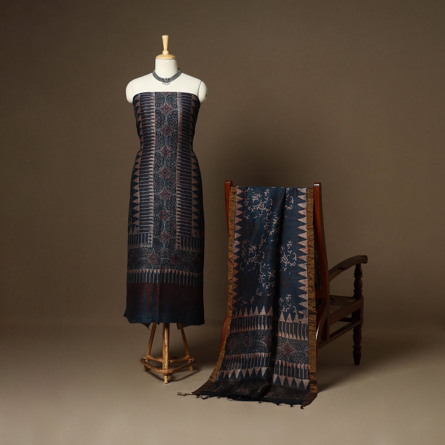 Blue - 2pc linen silk natural dyed unstitched dress