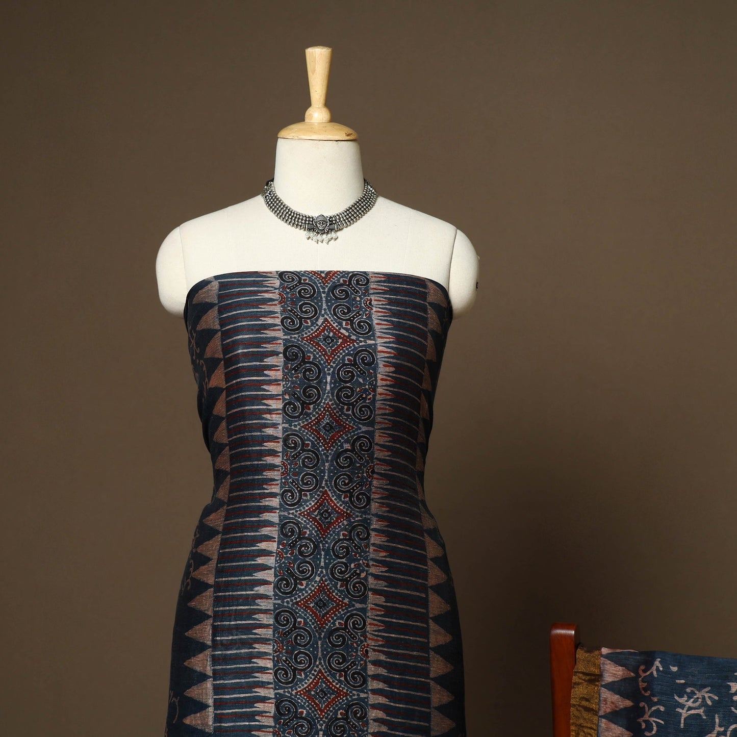 Blue - 2pc linen silk natural dyed unstitched dress