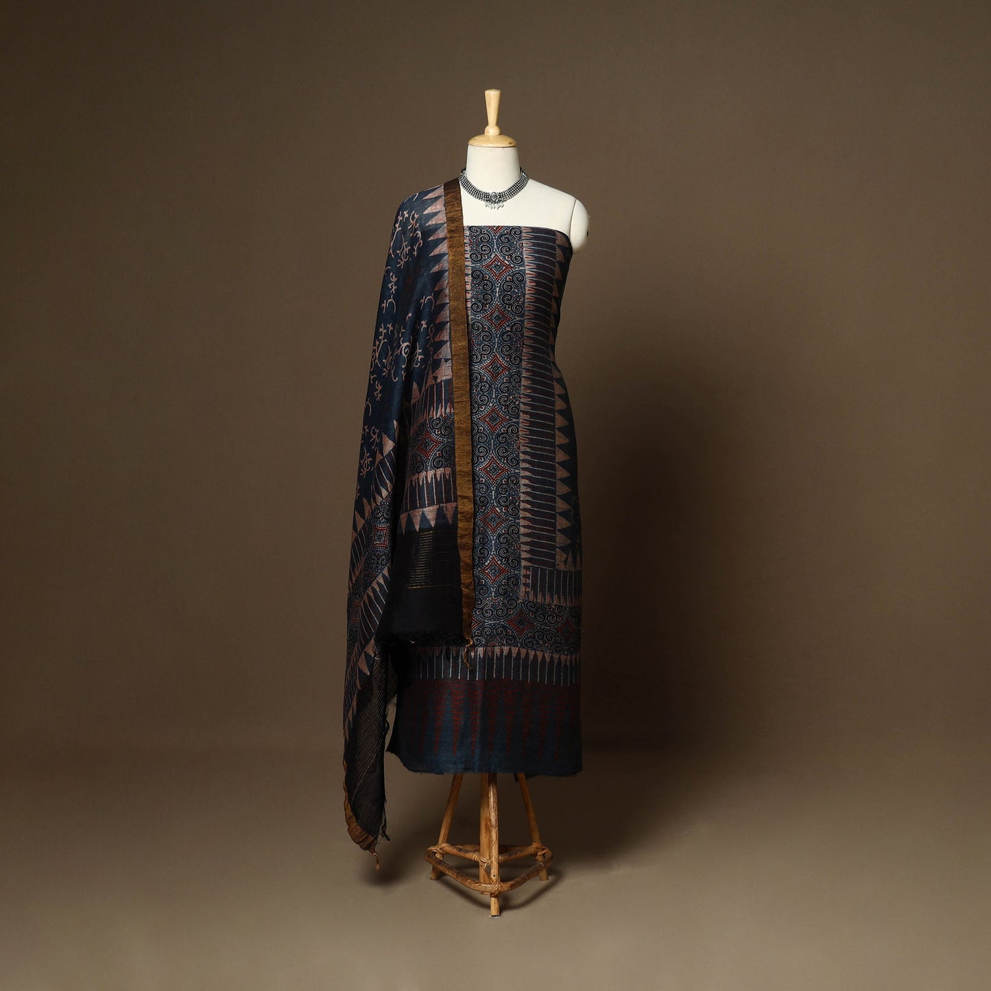 Blue - 2pc linen silk natural dyed unstitched dress