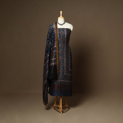 Blue - 2pc linen silk natural dyed unstitched dress