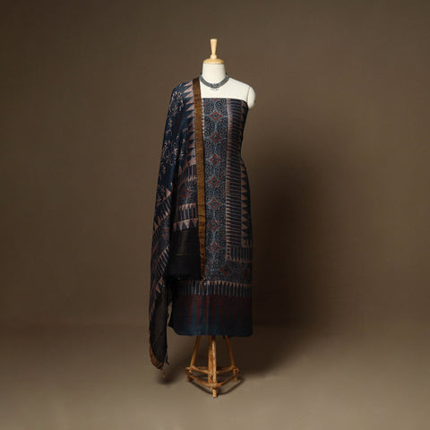 Blue - 2pc linen silk natural dyed unstitched dress