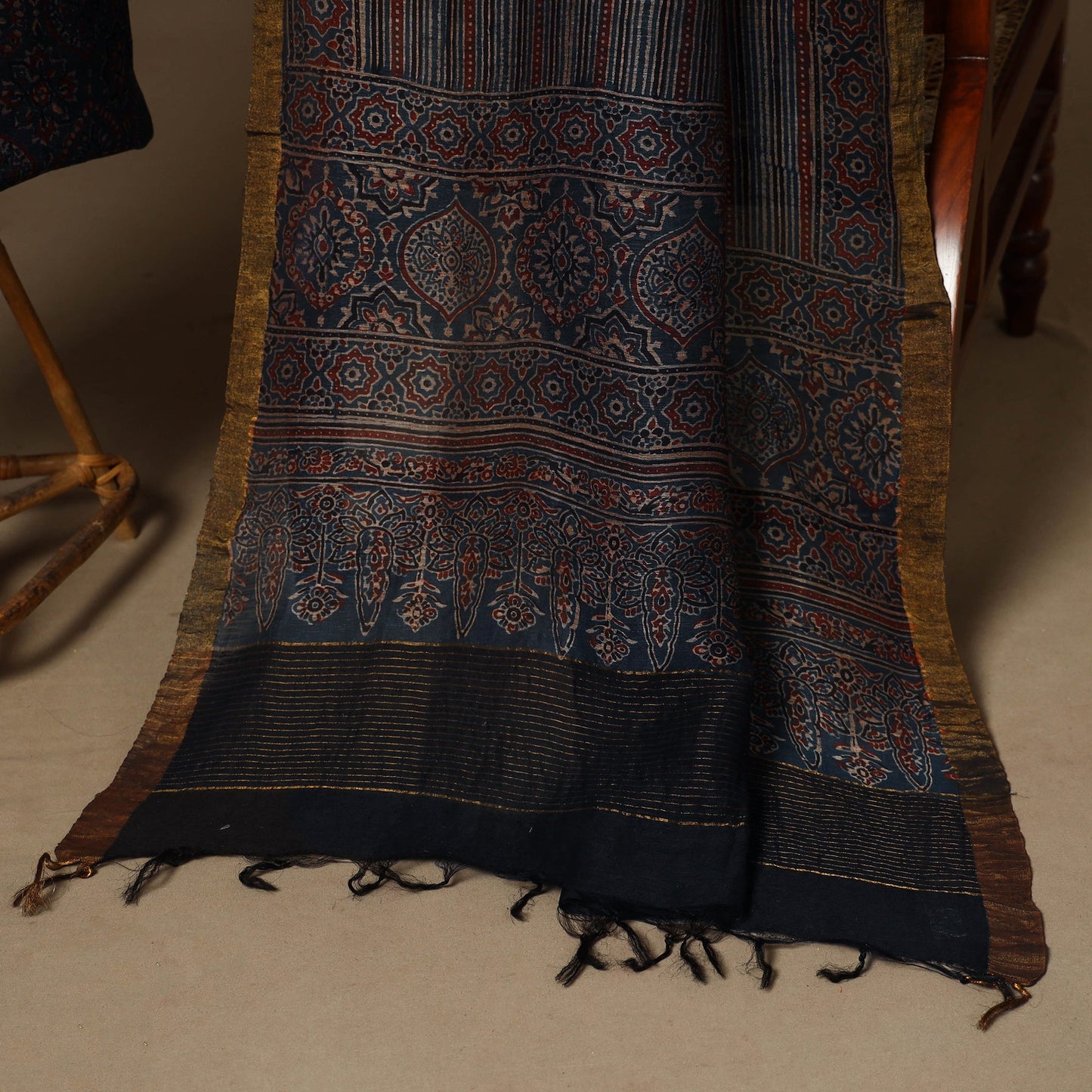 Blue - 2pc linen silk natural dyed unstitched dress