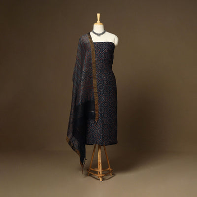 Blue - 2pc linen silk natural dyed unstitched dress