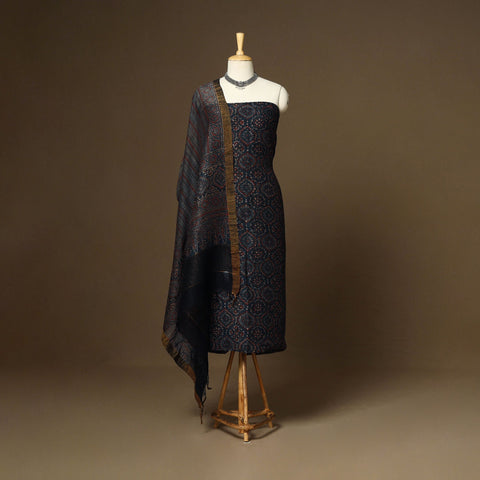 Blue - 2pc linen silk natural dyed unstitched dress