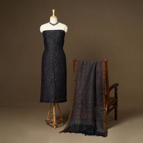 Blue - 2pc linen silk natural dyed unstitched dress