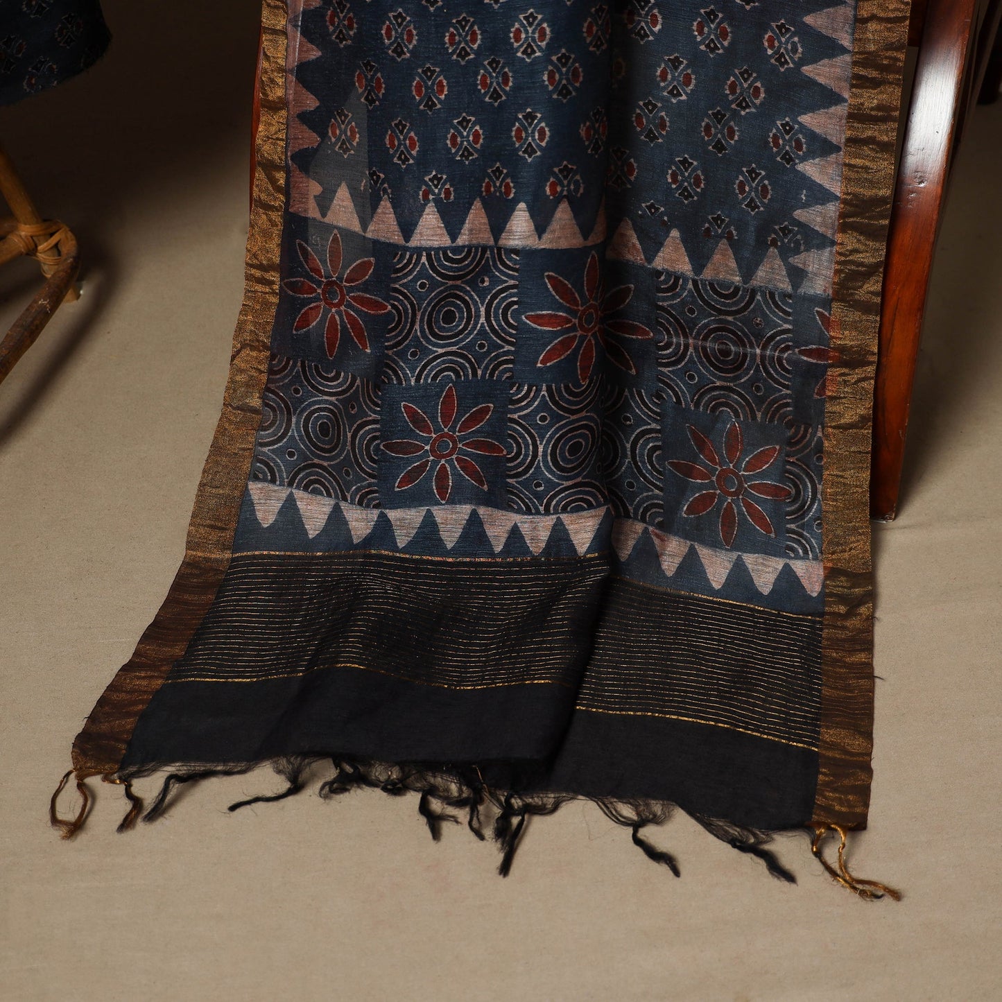 Blue - 2pc linen silk natural dyed unstitched dress