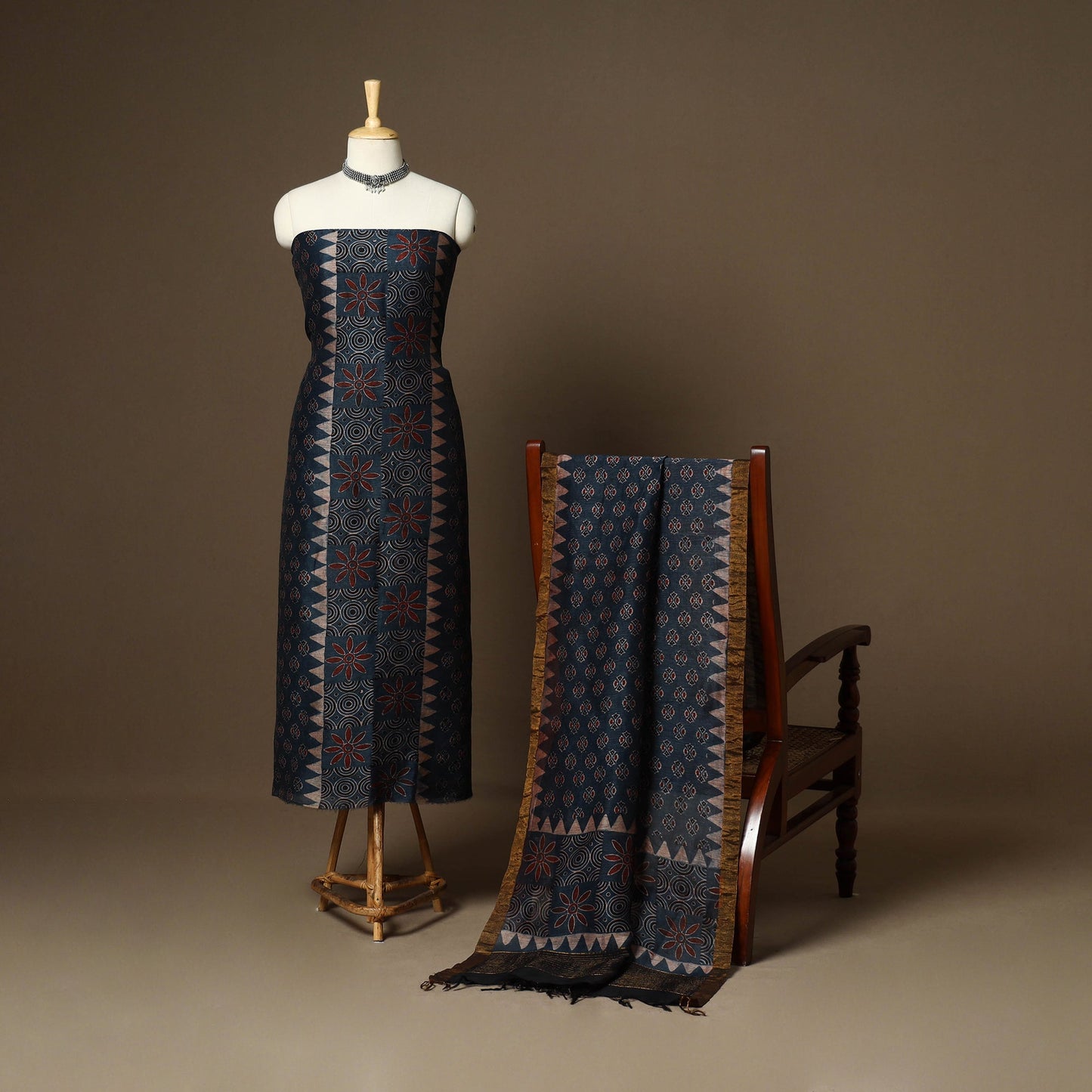 Blue - 2pc linen silk natural dyed unstitched dress