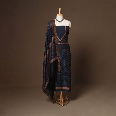 Blue - 2pc linen silk unstitched dress material 08