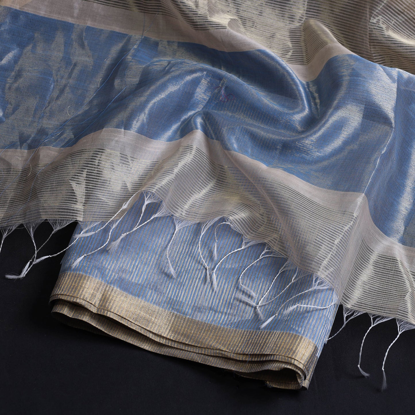  2pc Maheshwari Silk Handloom Tissue Zari Stripes Suit Material Set Online 