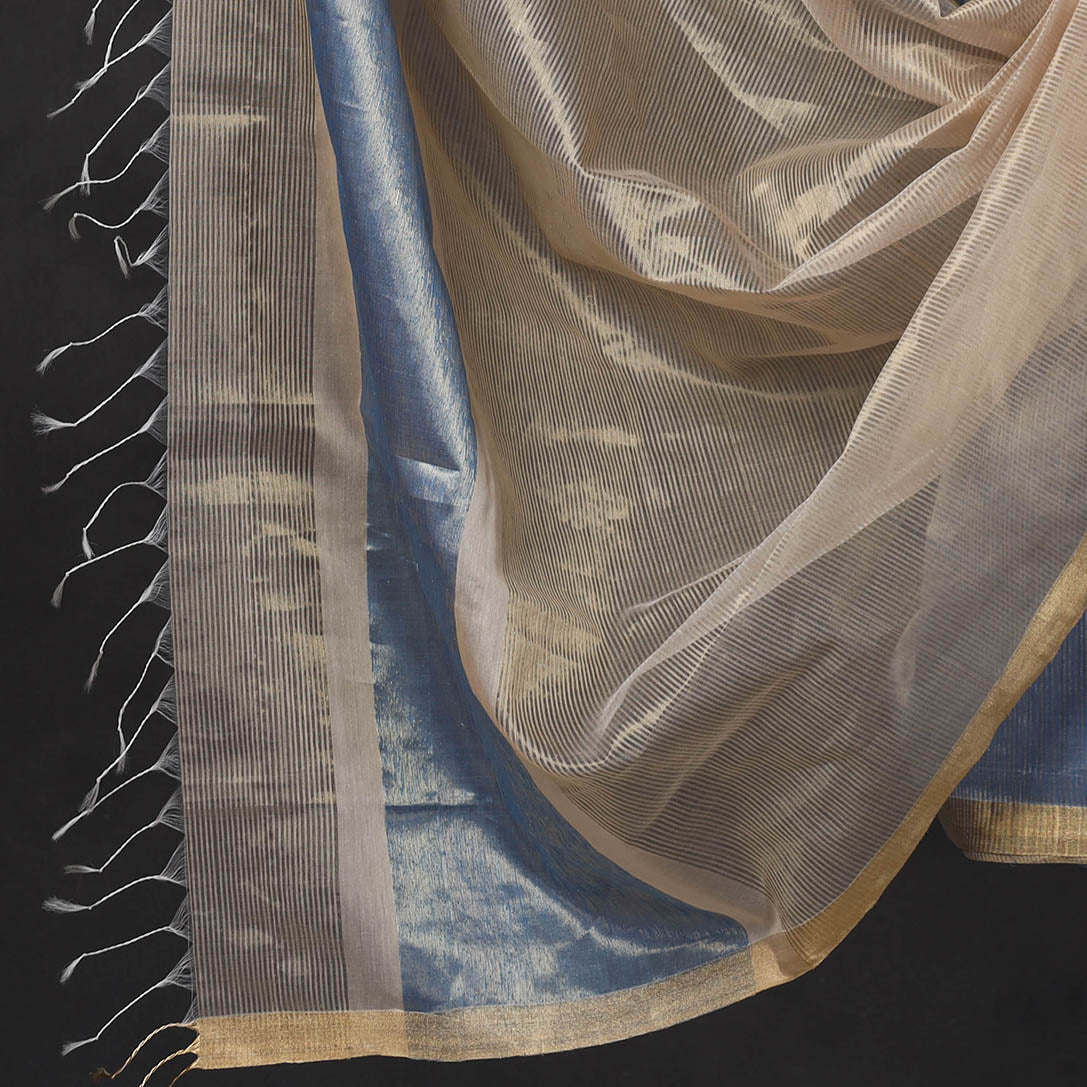  2pc Maheshwari Silk Handloom Tissue Zari Stripes Suit Material Set Online 