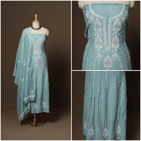 Blue - 2pc mul chanderi semi stitched hand beads work