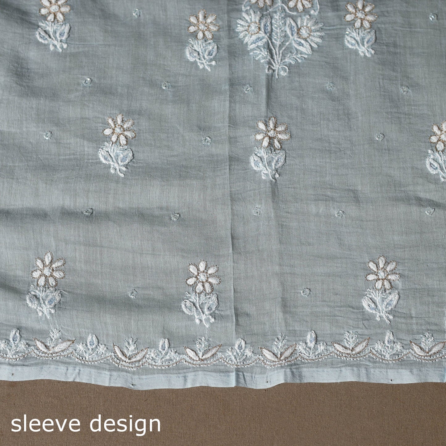 Blue - 2pc mul chanderi unstitched hand beads work heavy