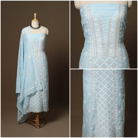 Blue - 2pc mul chanderi unstitched hand beads work heavy