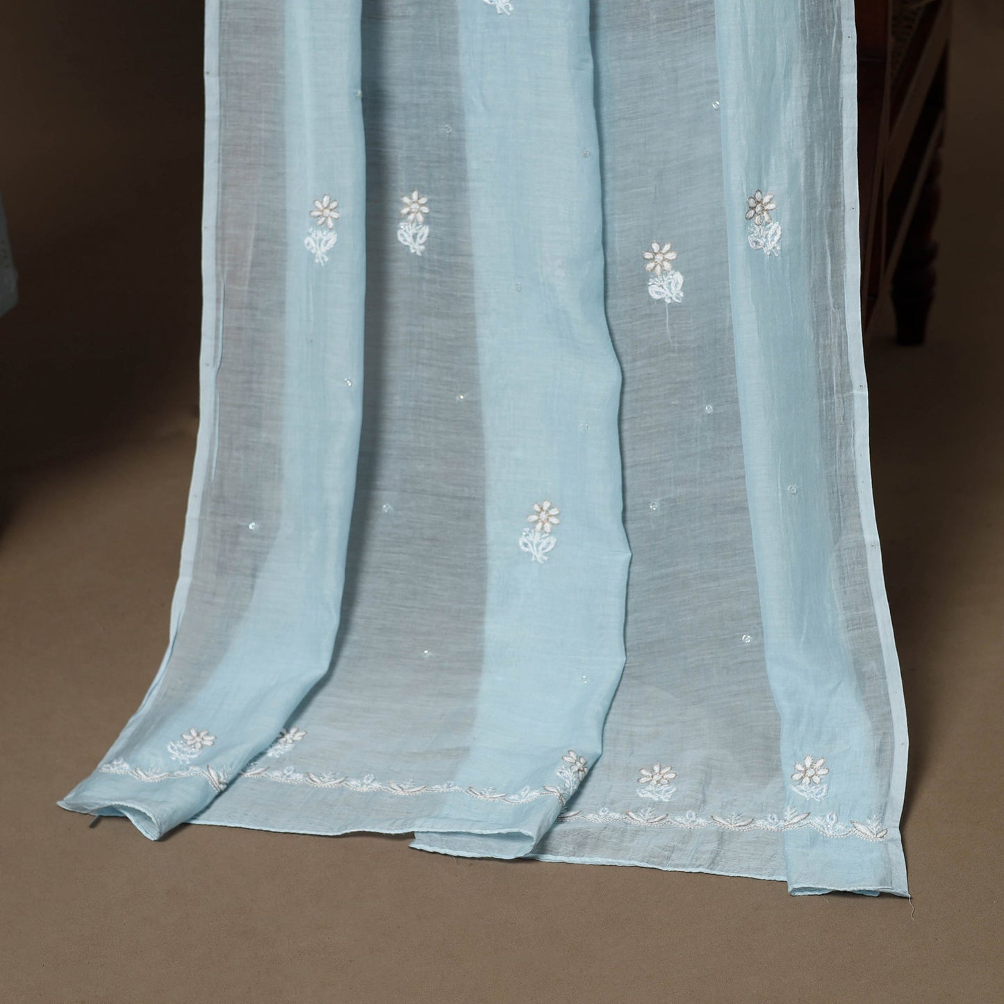 Blue - 2pc mul chanderi unstitched hand beads work heavy