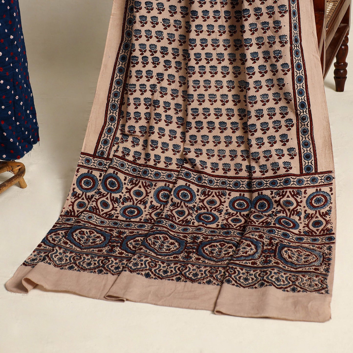  Blue 2pc Tie-Dye Cotton Bandhani Kurta with Ajrakh Dupatta