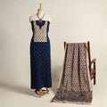  Blue 2pc Tie-Dye Cotton Bandhani Kurta with Ajrakh Dupatta
