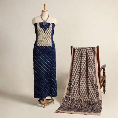  Blue 2pc Tie-Dye Cotton Bandhani Kurta with Ajrakh Dupatta