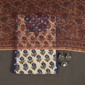 Blue 2pc Unstitched Bandhani Dress Material with Jewellery Set