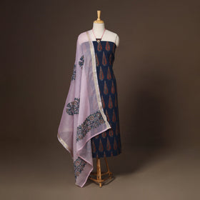 Blue - 2pc unstitched dress material with jewellery set 01