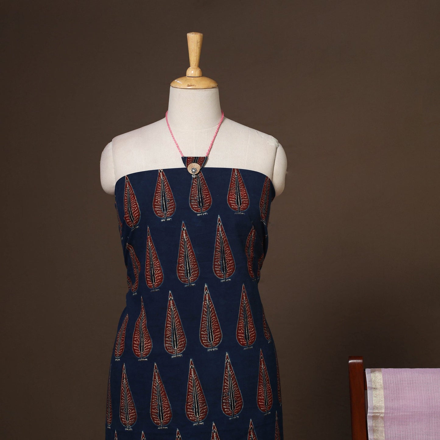 Blue - 2pc unstitched dress material with jewellery set 01