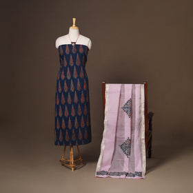 Blue - 2pc unstitched dress material with jewellery set 01