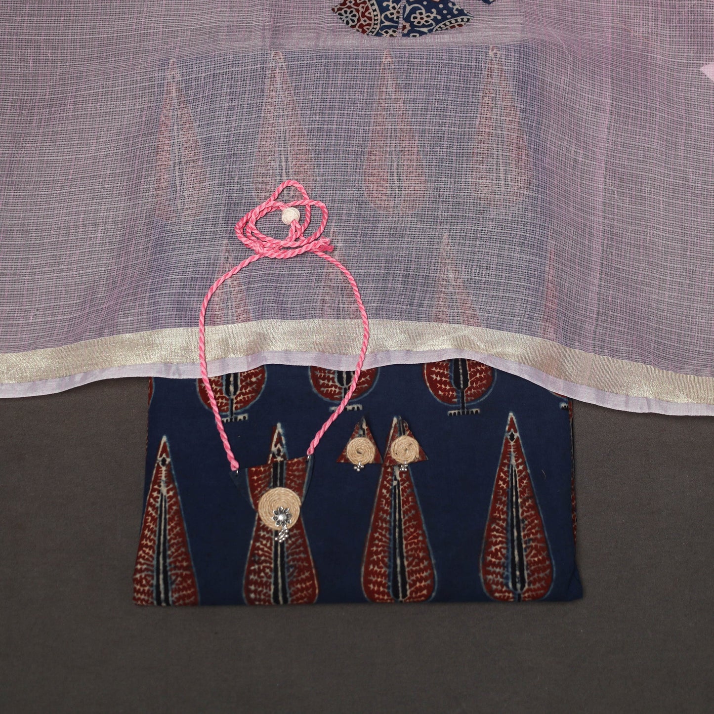 Blue - 2pc unstitched dress material with jewellery set 01