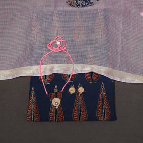 Blue - 2pc unstitched dress material with jewellery set 01